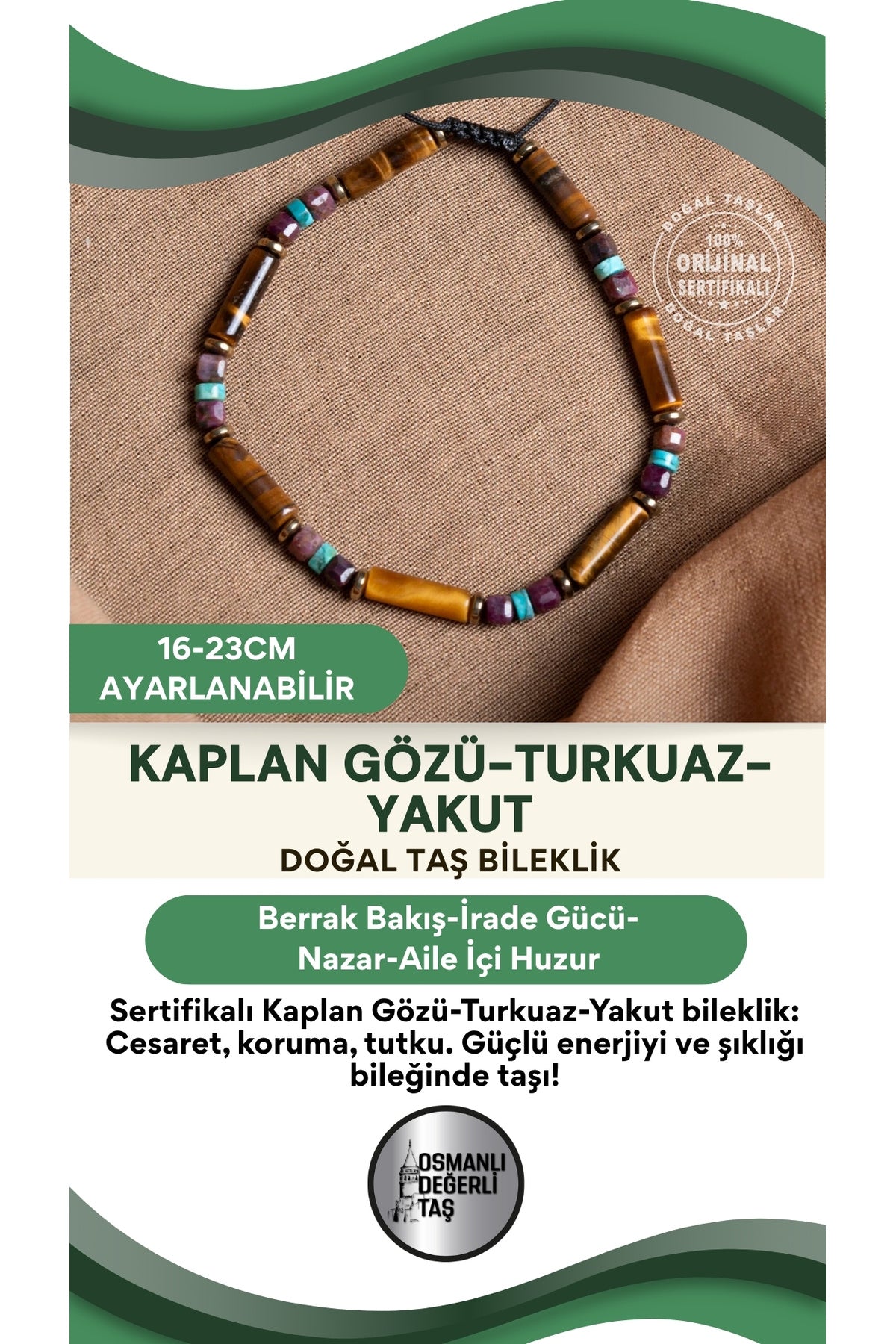 SERTİFİKALI Kaplan Gözü Turkuaz Yakut Doğal Taş Makrome Bileklik