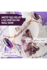 Sertifikalı Ametist Doğal Taş Roller Ve Kaz Ayağı Gua Sha Masaj Takımı Ma068