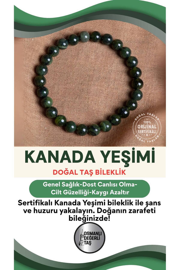 SERTİFİKALI Kanada Yeşim Doğal Taş Bileklik