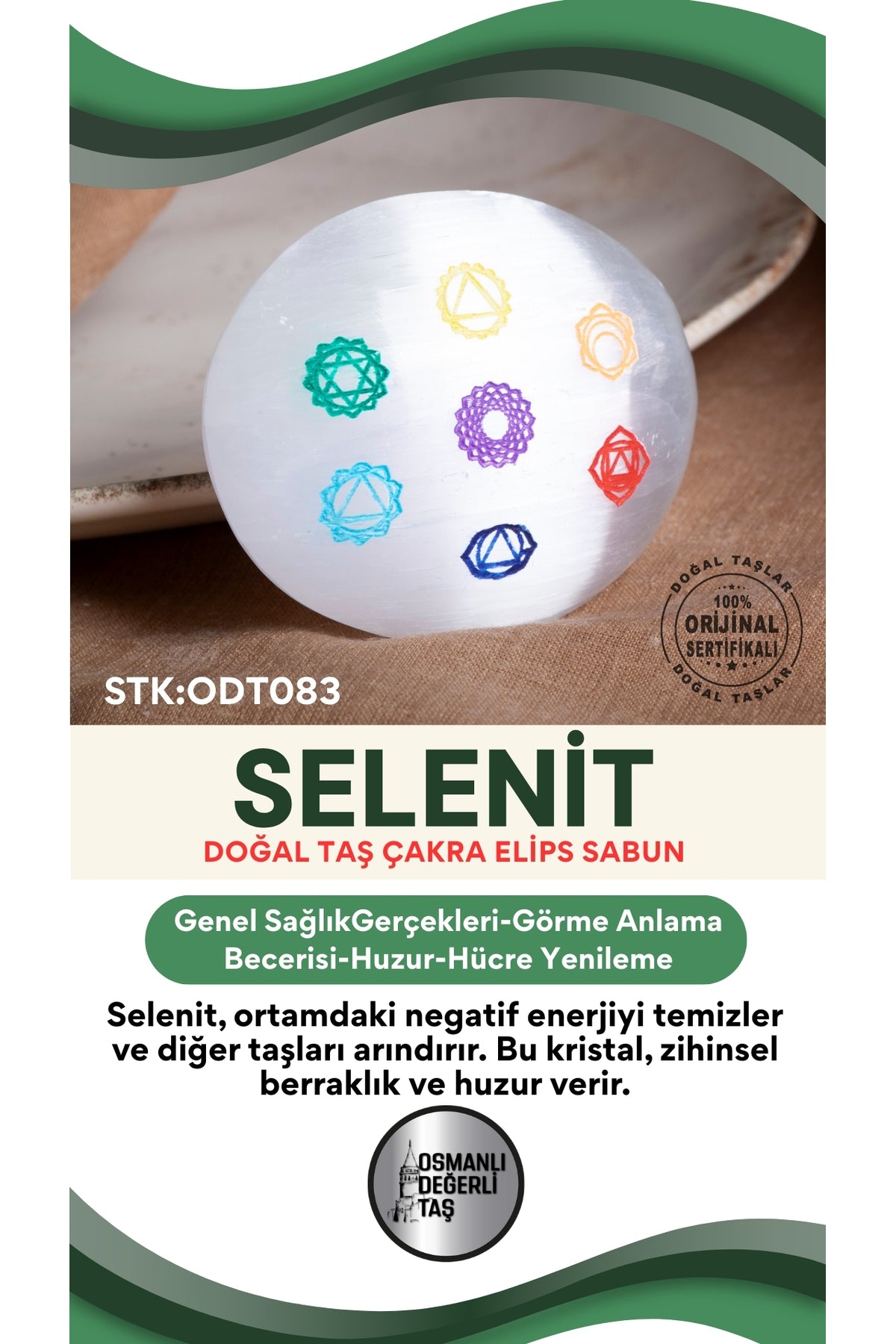 SERTİFİKALI Selenit Doğal Taş Elips Sabun ODT083