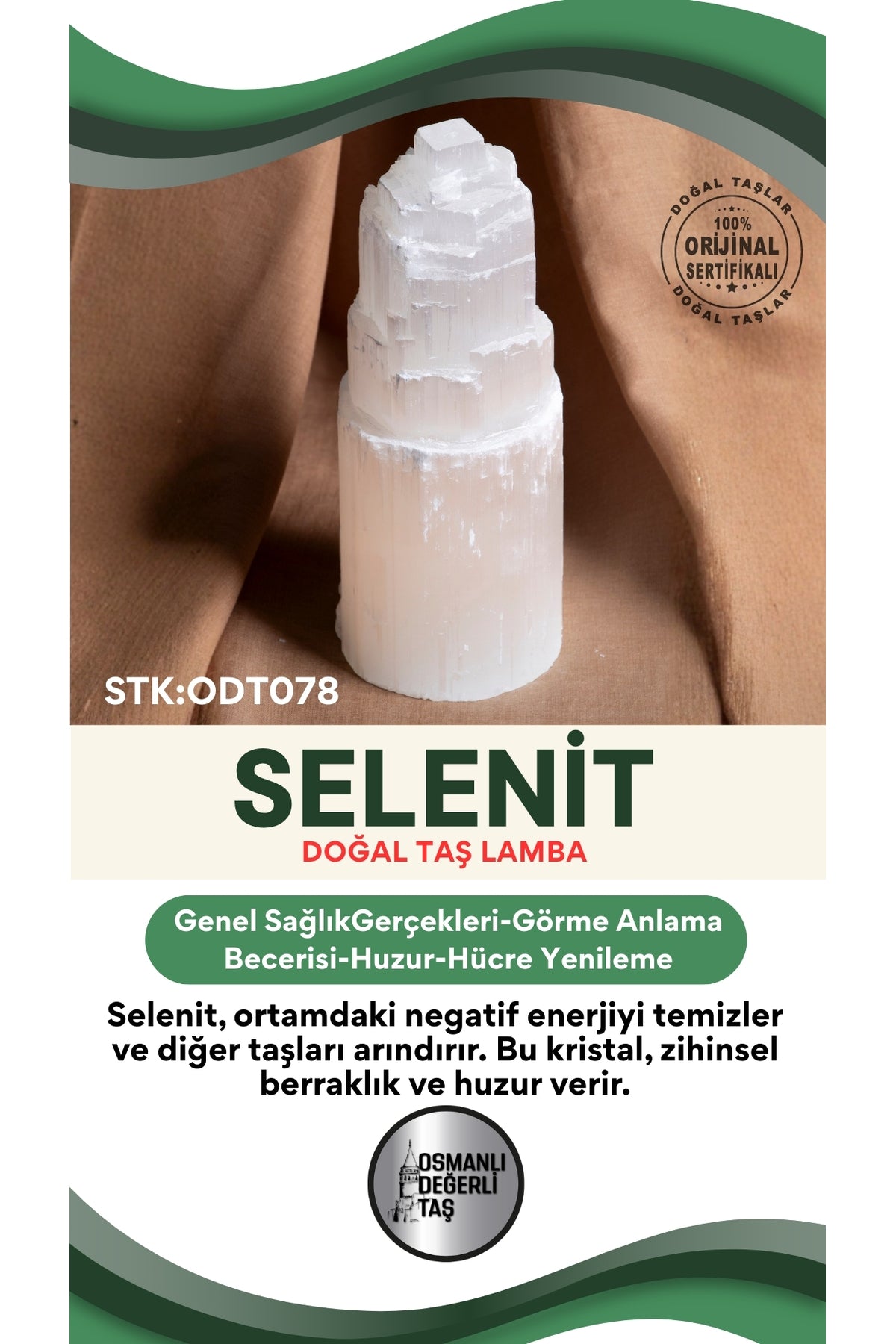 SERTİFİKALI Selenit Doğal Taş Lamba ODT078
