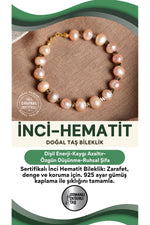 SERTİFİKALI İnci Hematit Doğal Taş Bileklik (925 ayar gümüş kaplama)
