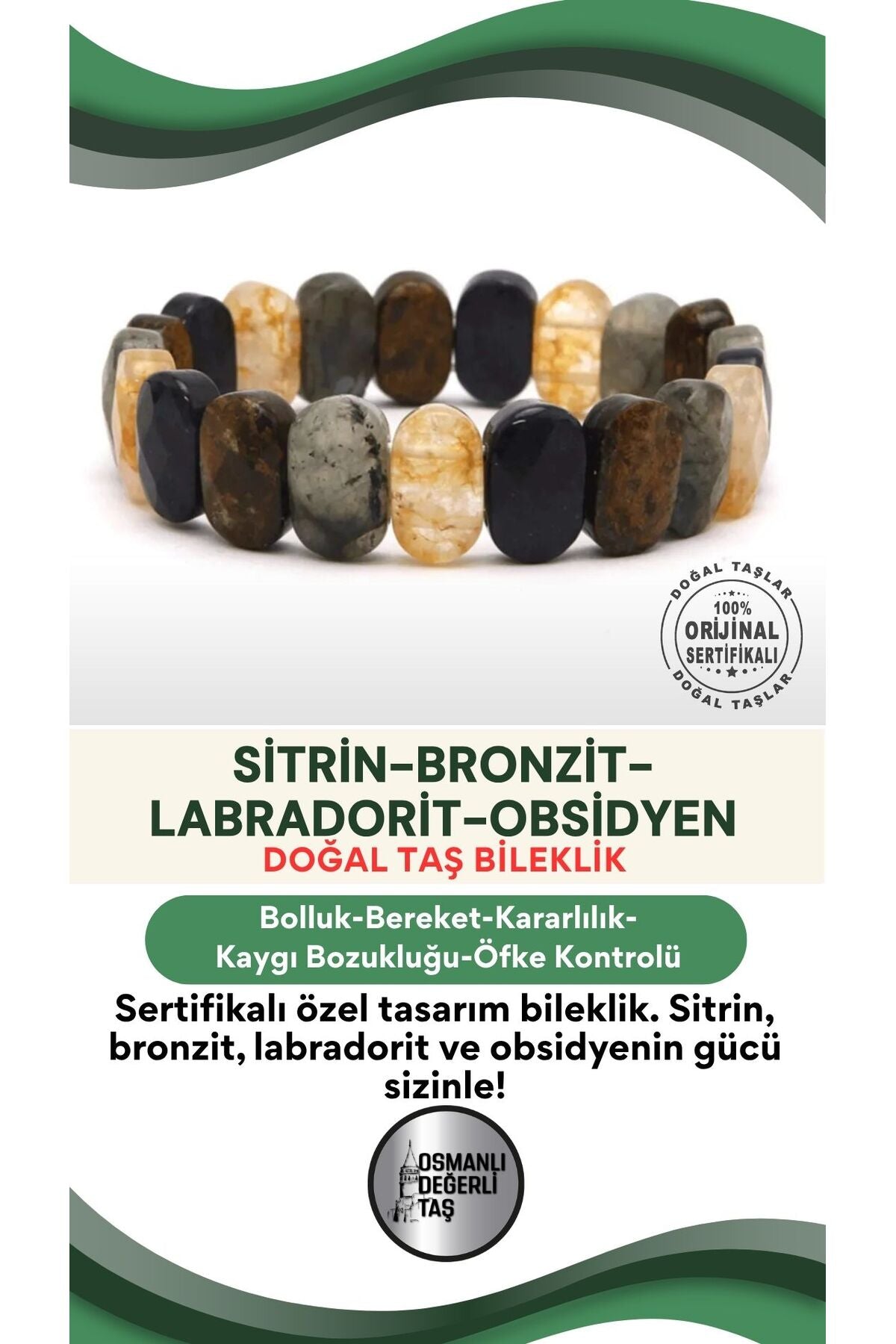 Sertifikalı Doğal Taş Özel Tasarım Roleks Sitrin Bronzit Labrodite Obsidyen