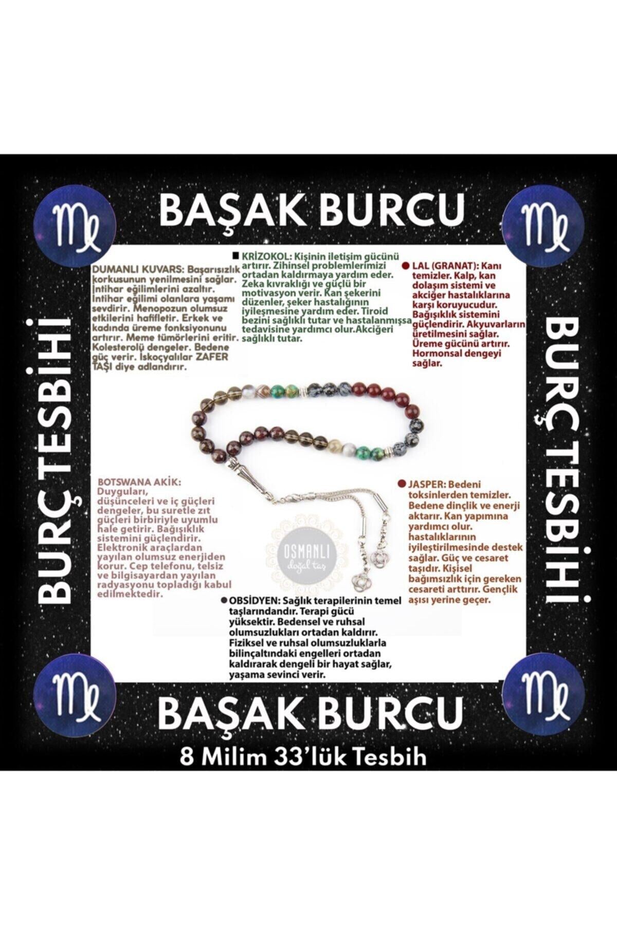 Sertifikalı Başak Burcu 33'lük Tesbih Dumanlı Kuvars Krizokol Lal Botswana Akik Jasper Obsidyen