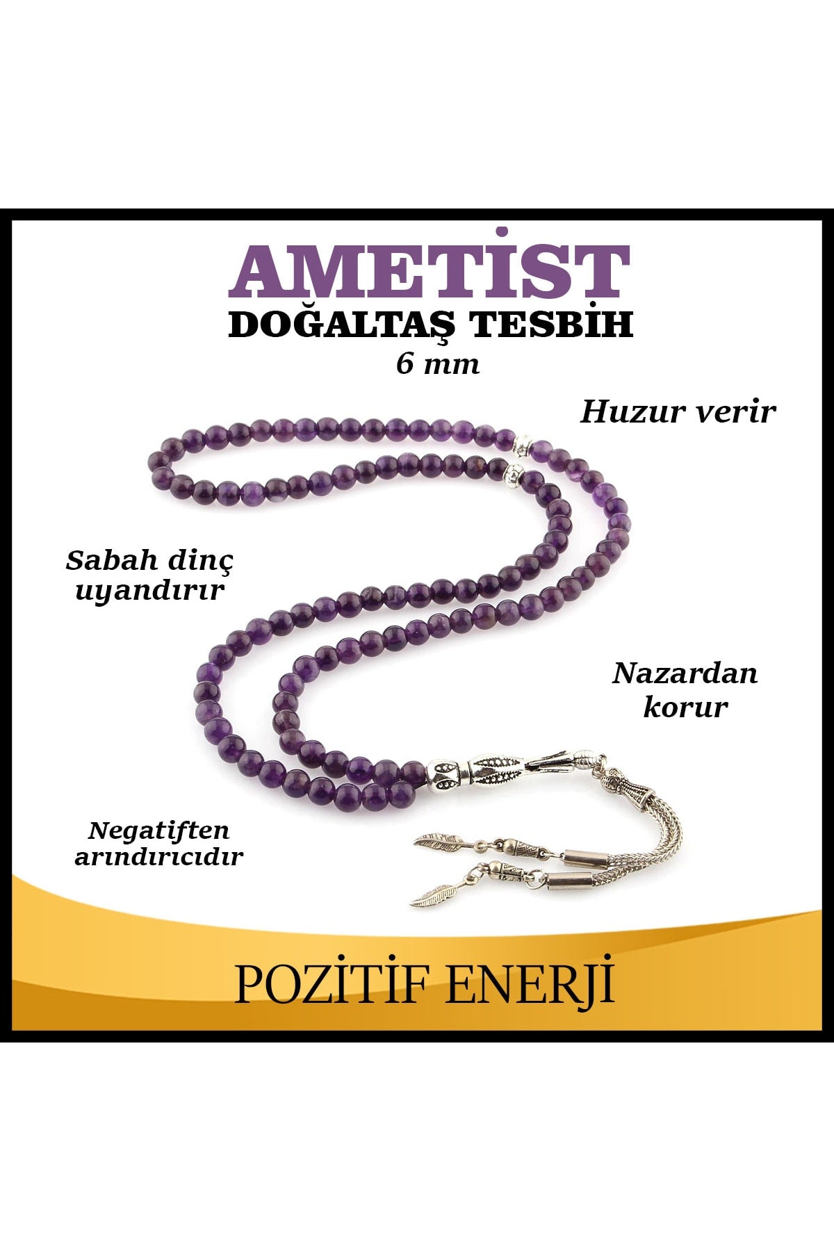 Sertifikalı Ametist 99'luk Doğal Taş Tesbih 6 Mm, T068
