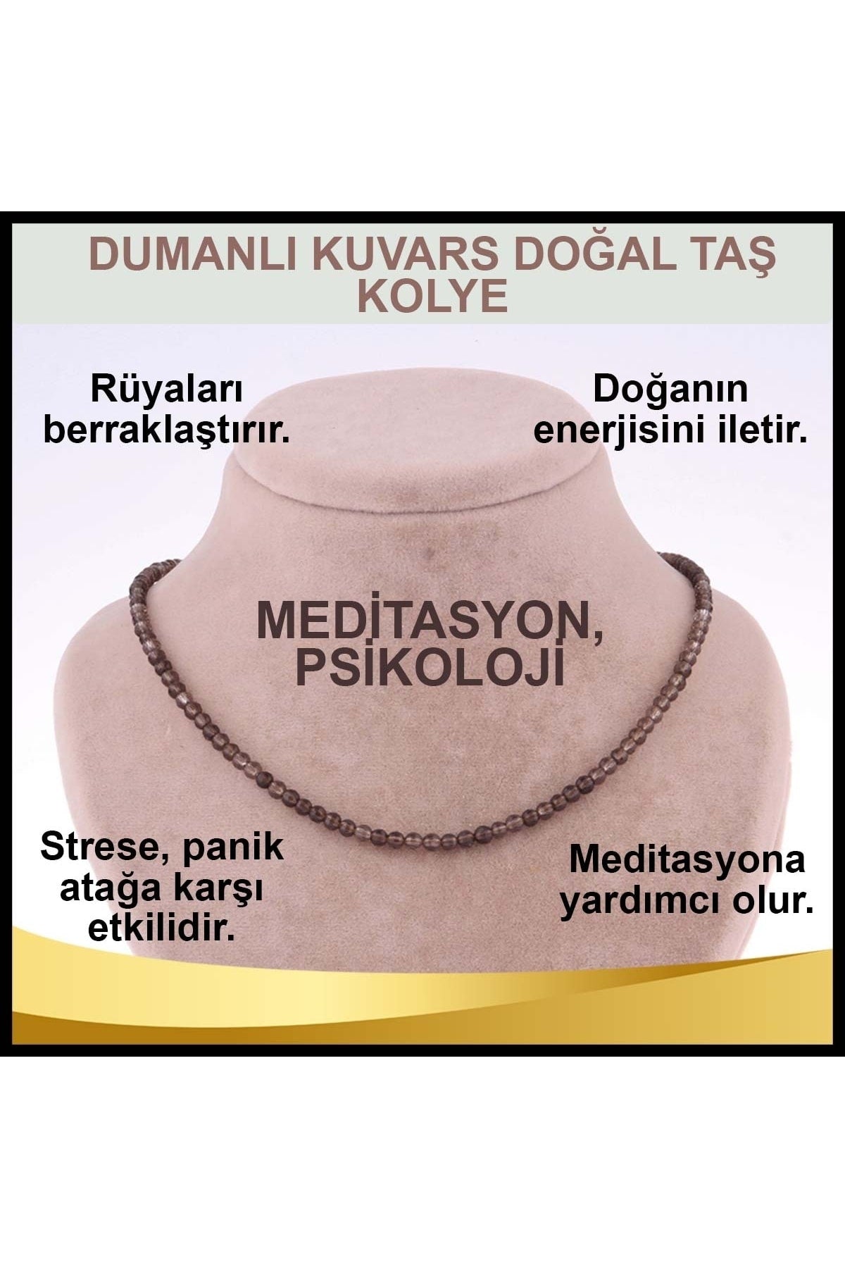 Sertifikalı Dumanlı Kuvars Doğal Taş Kolye 3 Mm - M402