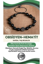 STANDART obsidyen - hematit Doğal Taş Makrome Ayarlanabilir Bileklik
