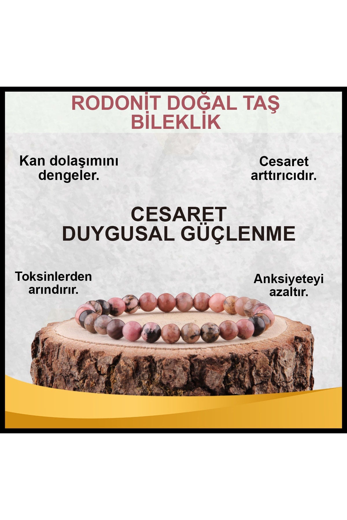 Sertifikalı Rodonit Doğal Taş Bileklik 6 Mm - B842
