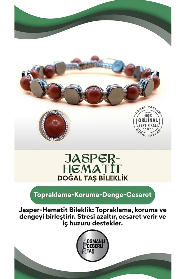 Jasper-Hematit Doğal Taş Bileklik Taş Üzeri İpli Model