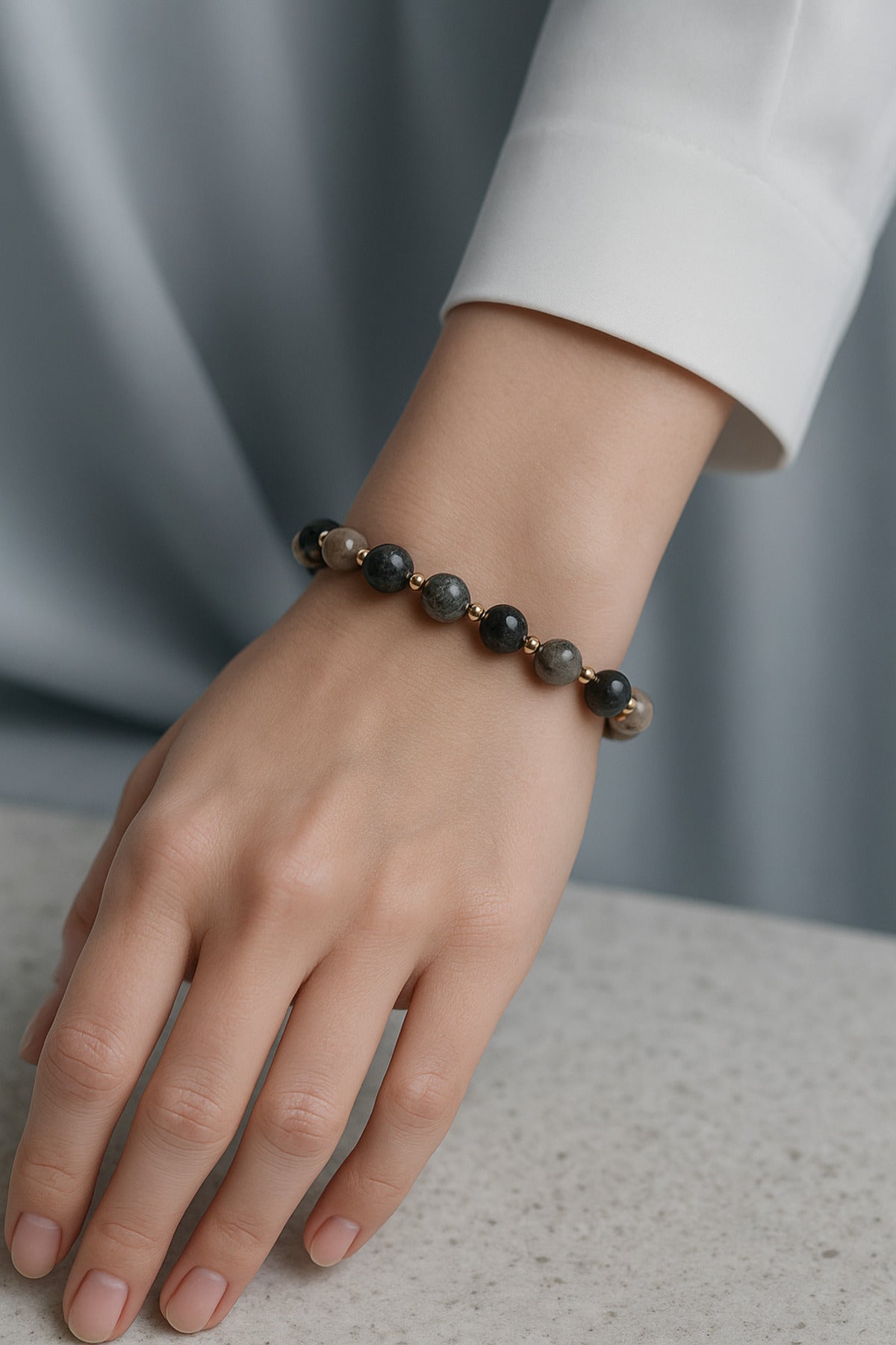 SERTİFİKALI Gümüş Jasper-Hematit Doğal Taş Bileklik 6-8 mm