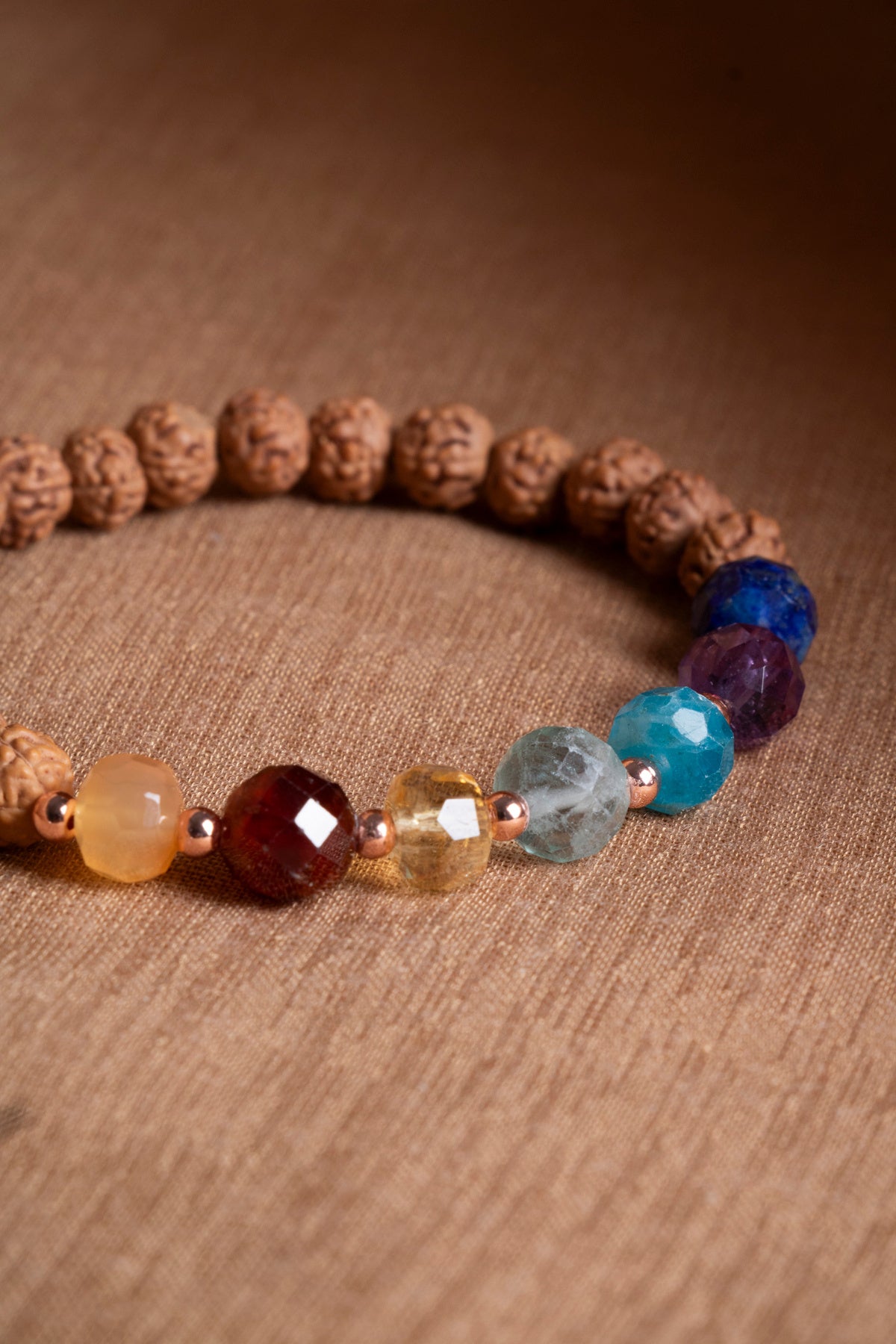 Sertifikalı RUDRAKSHA-SİTRİN-LAL-AKİK-FLORİT-AMETİST-LAPİS Doğal Taş Bileklik ODT098