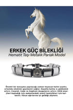 Hematit Gümüş Kaplama Doğal Taş Erkek Bilekliği Parlak Model