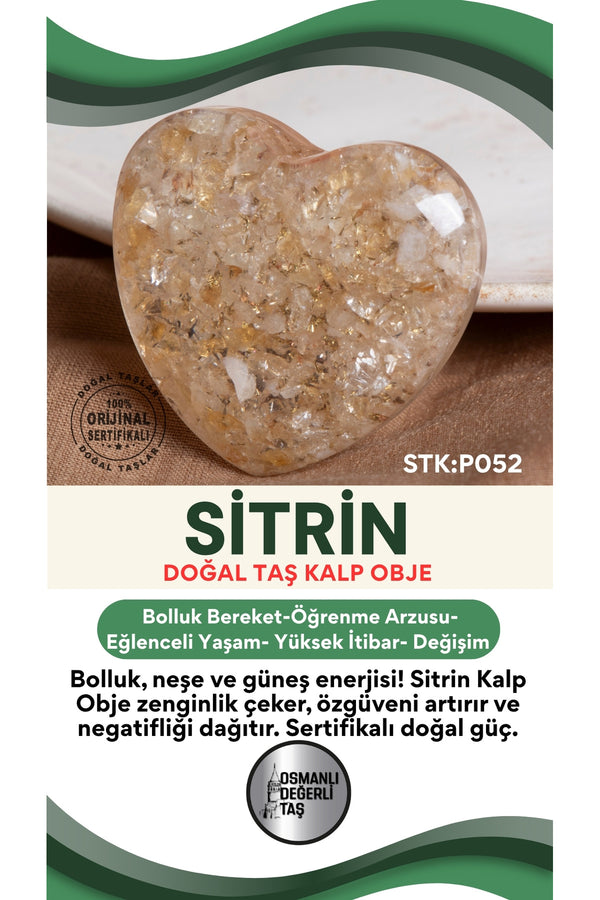 Sertifikalı Sitrin Doğal Taş Kalp Obje P052