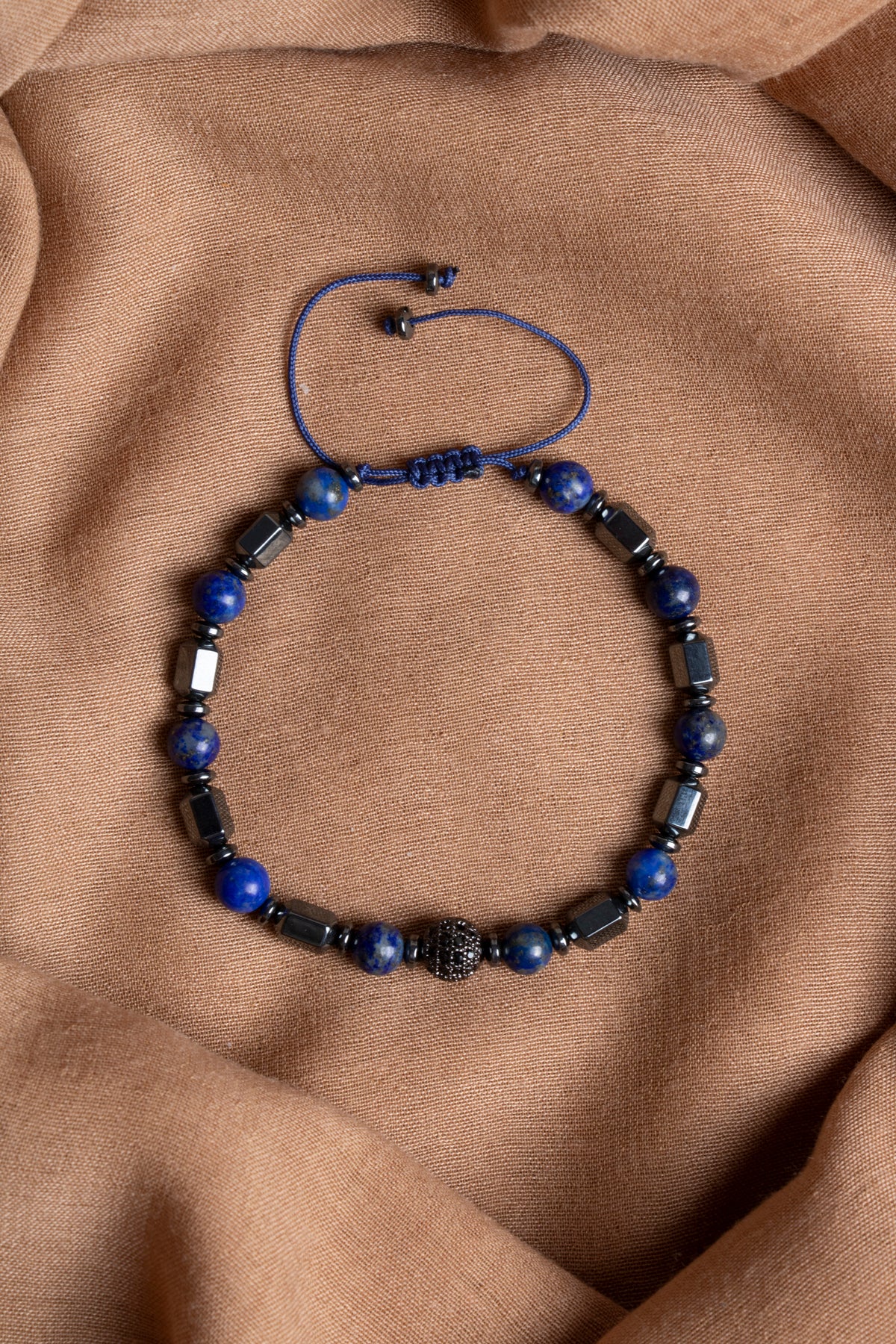 SERTİFİKALI Lapis Lazuli-Hematit Doğal Taş Makrome Bileklik ODT220