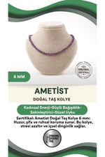 Sertifikalı Ametist Doğaltaş Kolye 6 mm M556