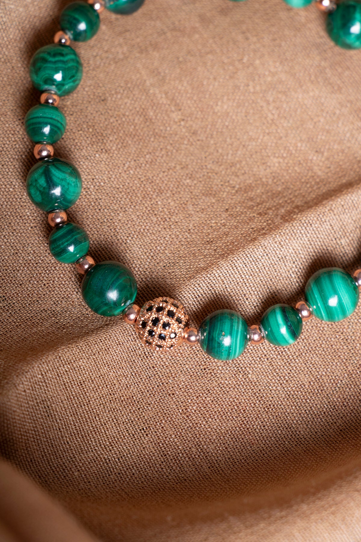 SERTİFİKALI Malahite Doğal Taş Zirkon Aparat Bileklik 6-8 mm