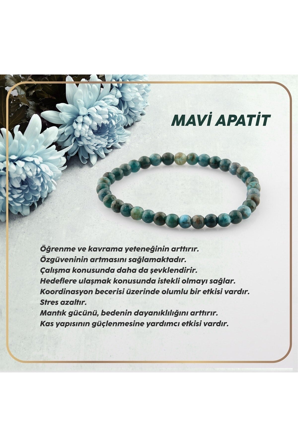 Sertifikalı Mavi Apatit Doğal Taş Bileklik 6mm B094