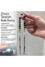 Balık Burcu Zaza Tesbih Doğal Taş Ametist, Kan Taşı, Kaplan Gözü, Labradorit, Necef