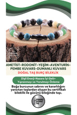 Sertifikalı Boğa Burcu Bileklik Ametist-rodonit-yeşim-aventurin-pembe Kuvars-dumanlı Kuvars