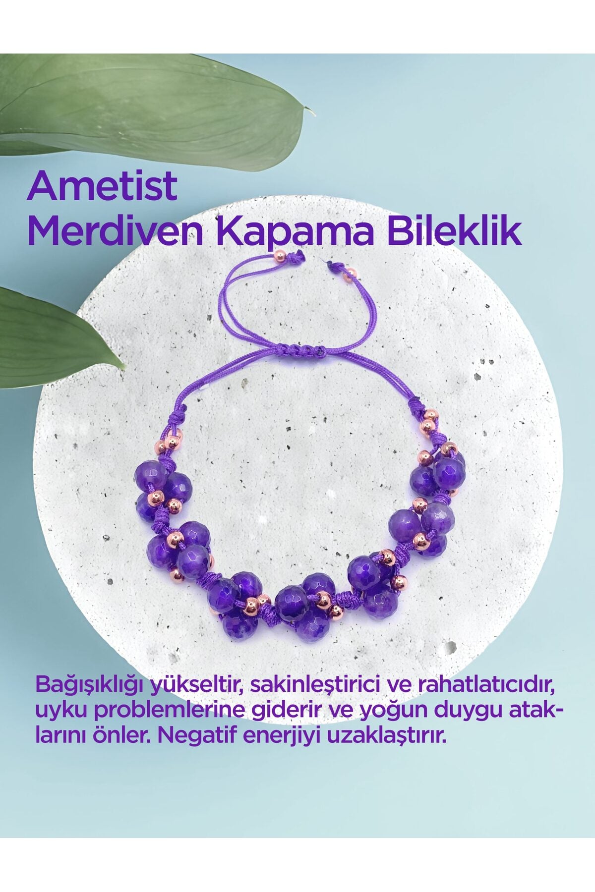 Ametist Doğal Taş Merdiven Kapama Fasetli Parlak Kesim Bileklik Özel Tasarım