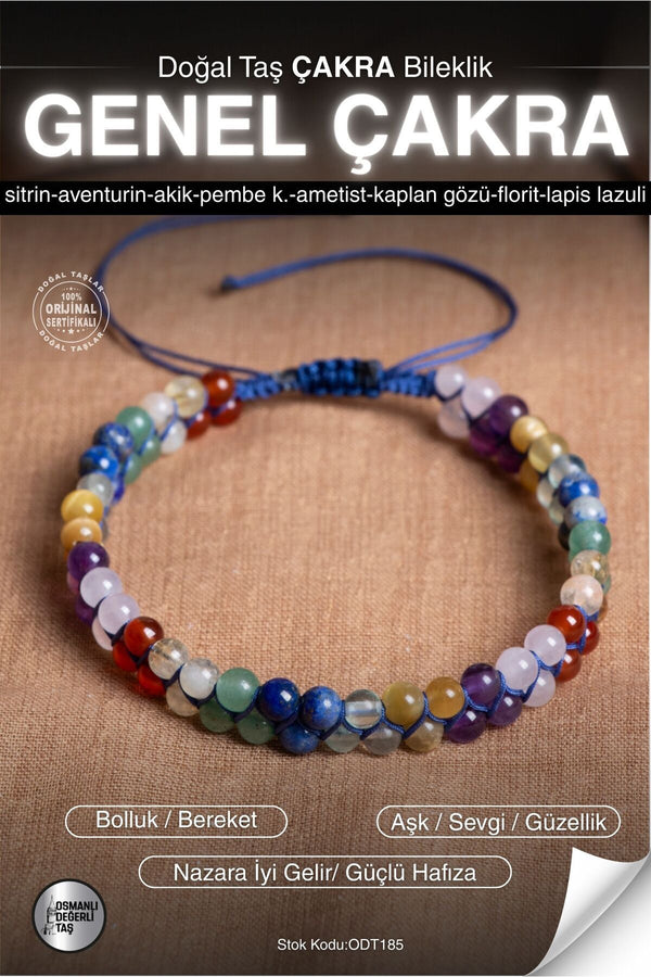 SERTİFİKALI Sitrin-Aventurin-Akik-Kuvars-Ametist-Kaplan G-Lapis Çakra Doğal Taş Bileklik ODT185