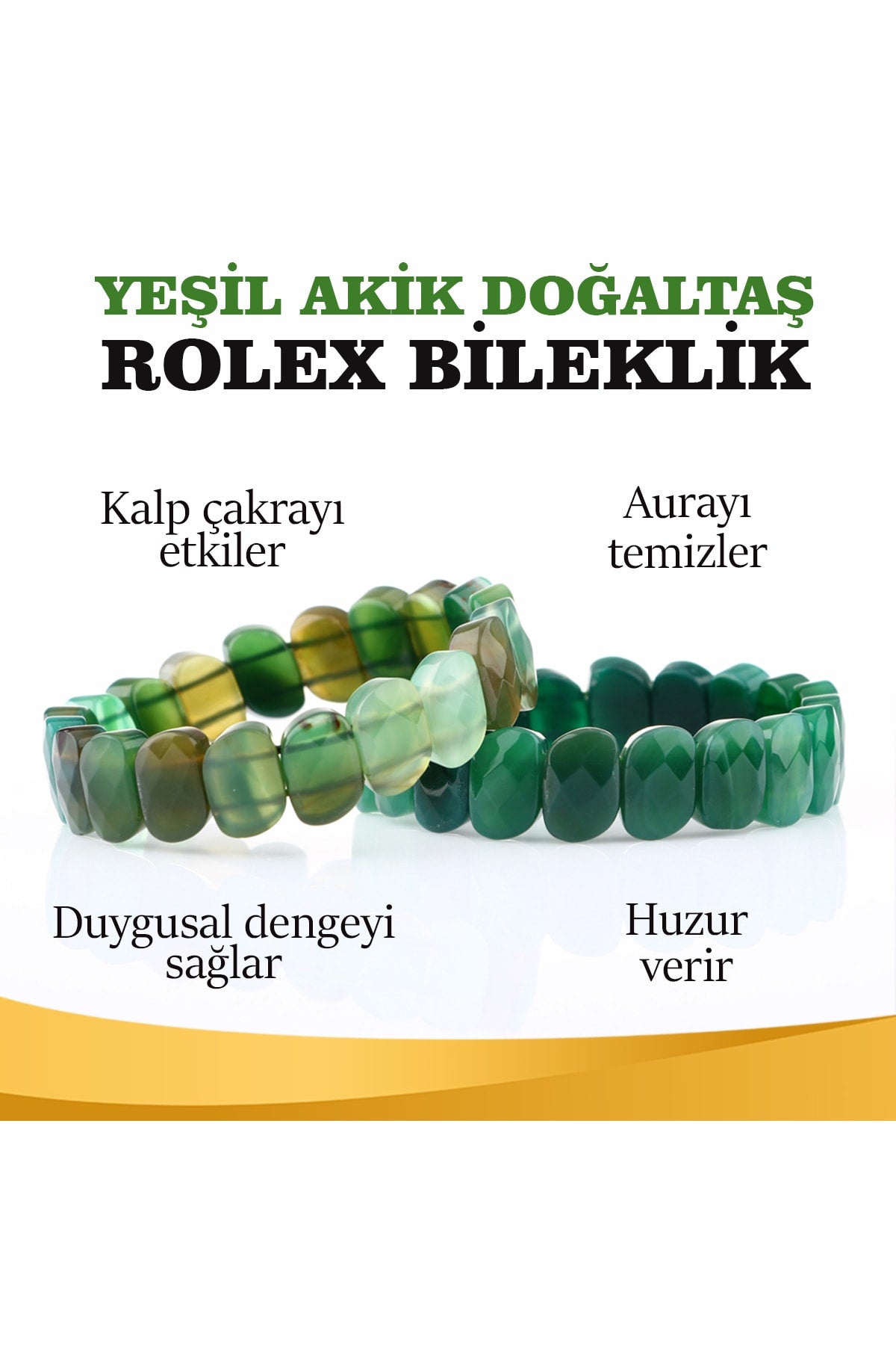 Sertifikalı Yeşil Akik Doğaltaş Roleks Bileklik B902