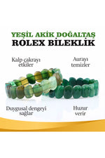Sertifikalı Yeşil Akik Doğaltaş Roleks Bileklik B902