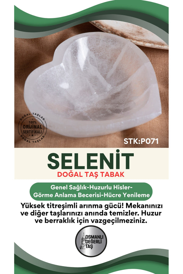 Sertifikalı Selenit Doğal Taş Kalp Tabak No:3 P071
