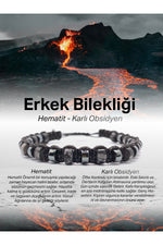 Erkek Bilekliği Orijinal Hakiki Sertifikalı Karlı Obsidyen - Hematit İpli Doğal Taş Bileklik 6mm