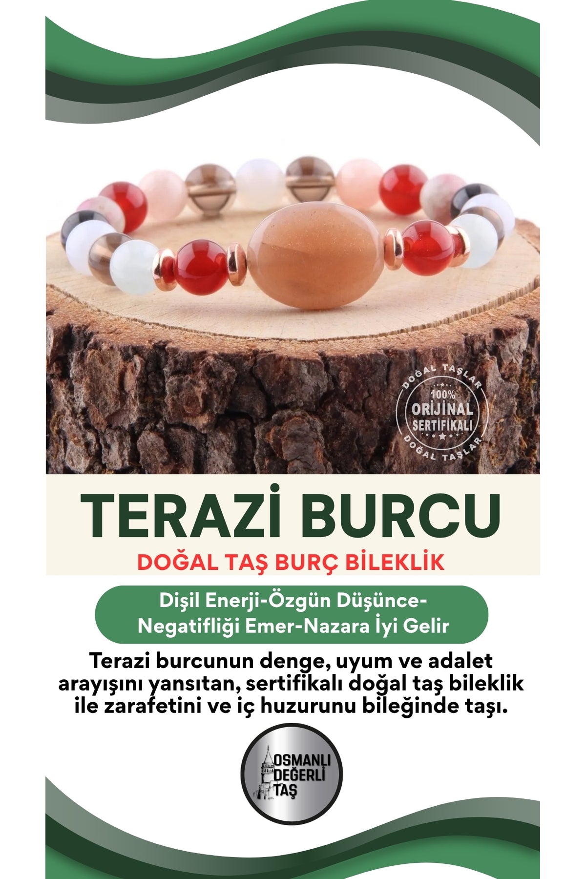 Sertifikalı Terazi Burcu Doğal Taş Bileklik B014