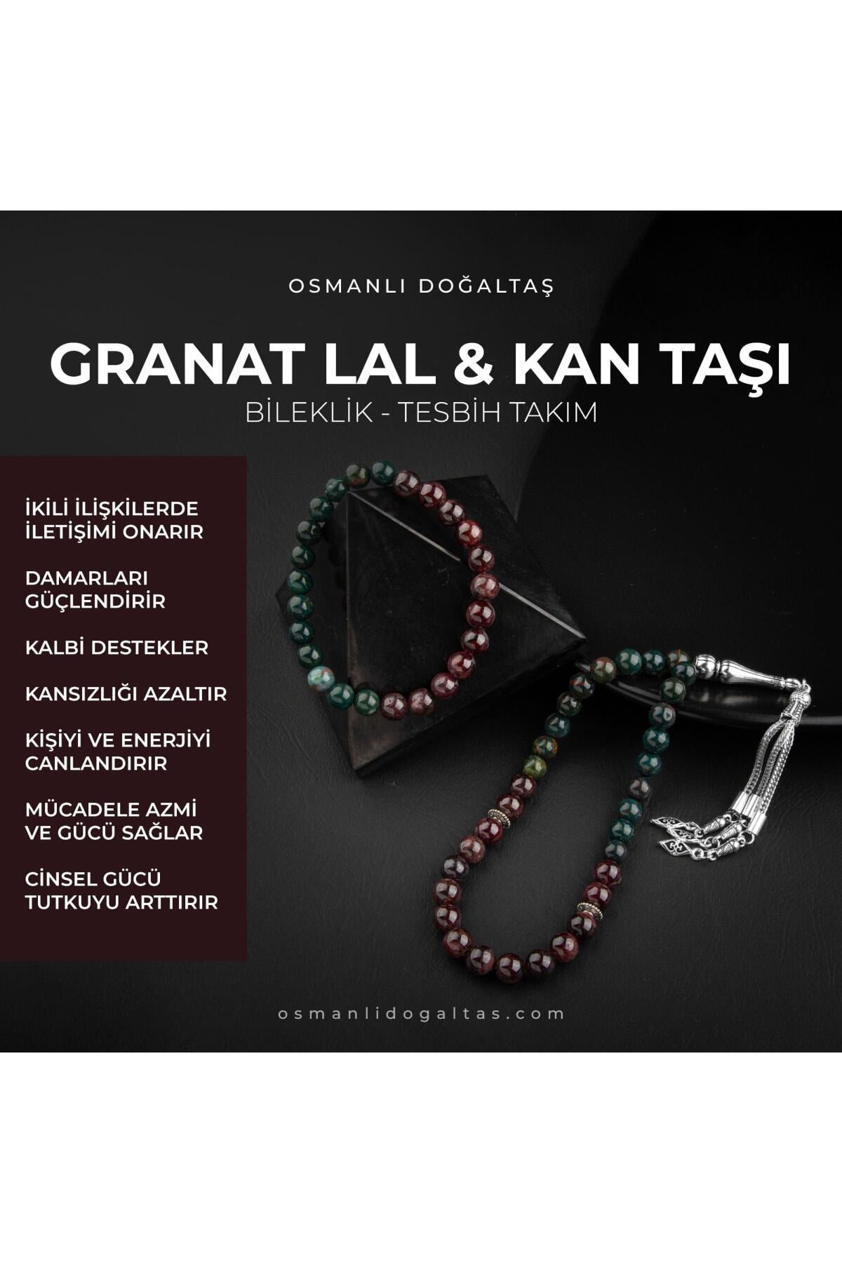 Sertifikalı Kan Taşı, Bordo Granat Lal Doğal Taşlı 33'lük Tesbih Ve Bileklik Takım
