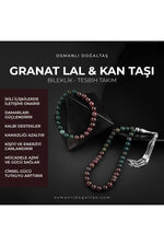 Sertifikalı Kan Taşı, Bordo Granat Lal Doğal Taşlı 33'lük Tesbih Ve Bileklik Takım