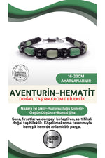 Sertifikalı Hakiki Orijinal Aventurin - Hematit  Doğal Taş İpli Bileklik (Köşeli Makrome Model)