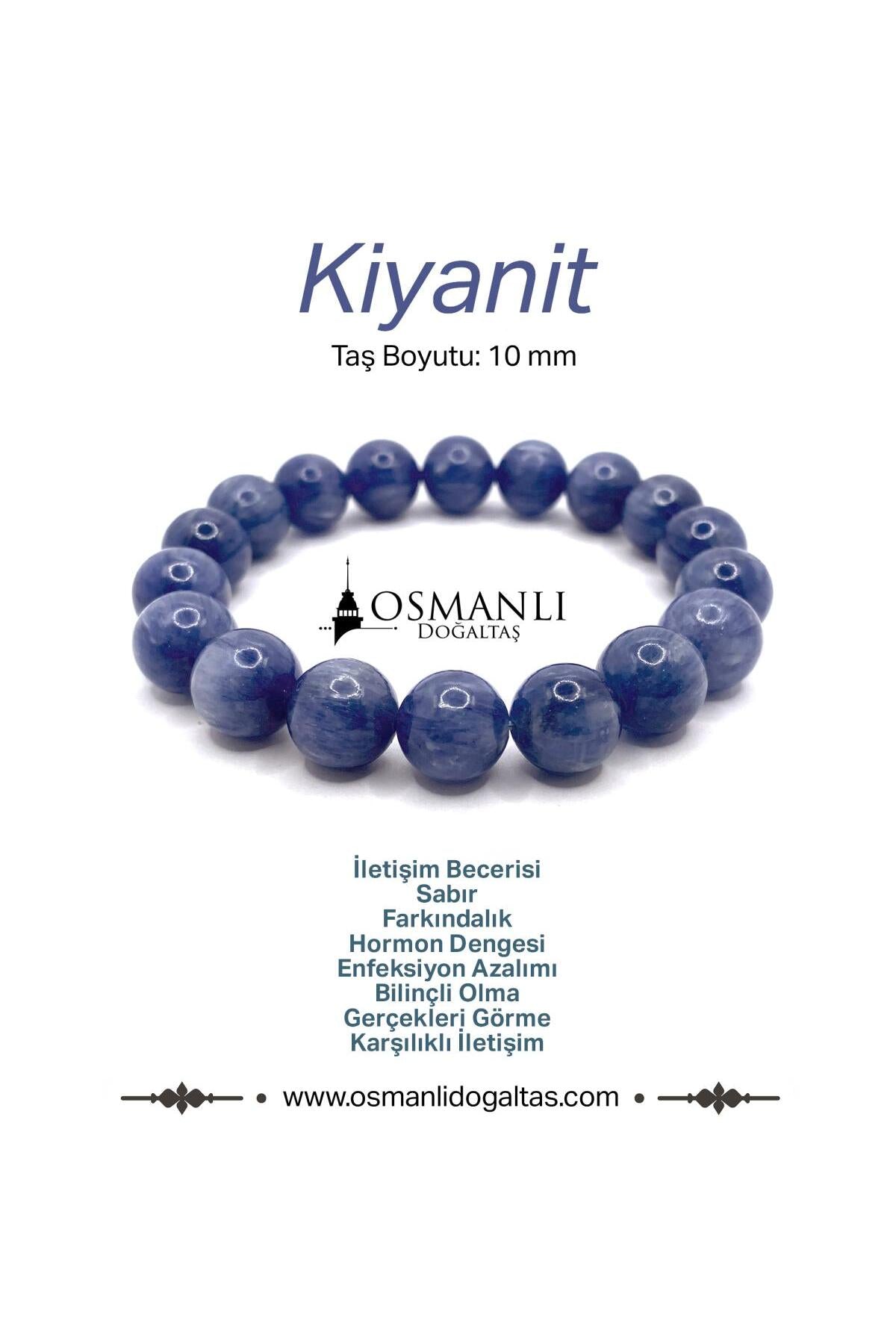 Sertifikalı Hakiki Orijinal Kyanit (kiyanit) Doğal Taş Bileklik 1. Sınıf Kalite 10mm