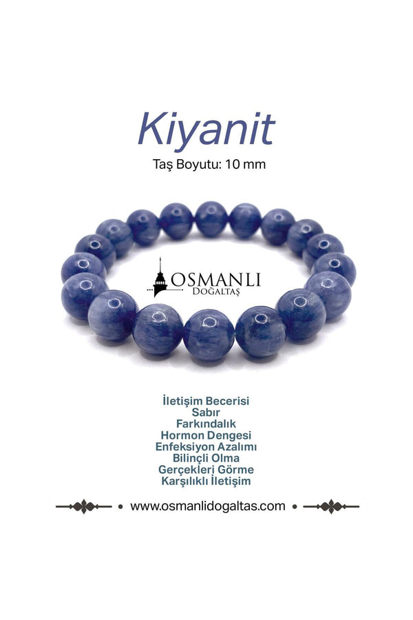 Sertifikalı Hakiki Orijinal Kyanit (kiyanit) Doğal Taş Bileklik 1. Sınıf Kalite 10mm