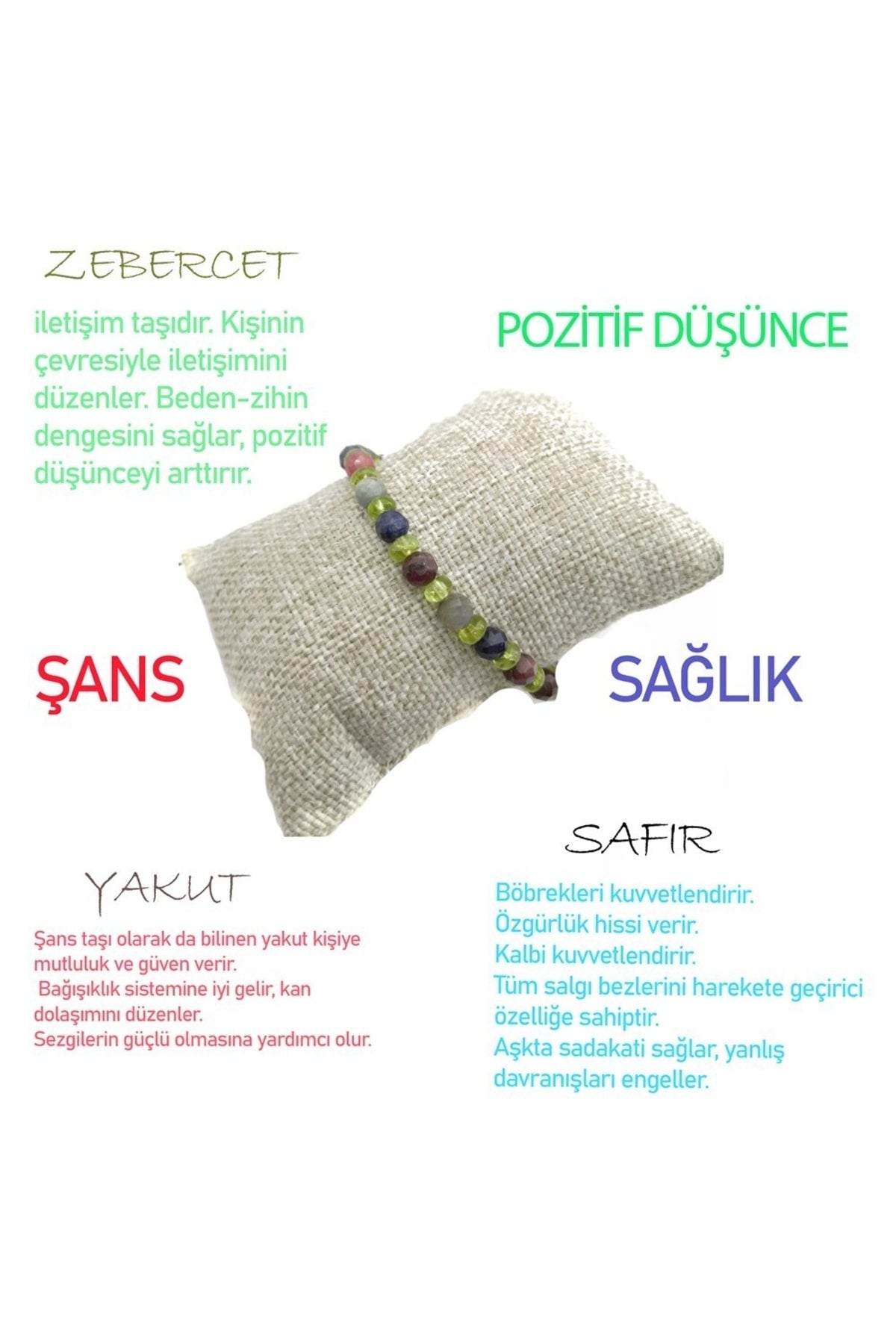 Sertifikalı Yakut-safir-zebercet Doğal Taş Bileklik B517