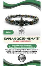Sertifikalı Hakiki Orijinal Kaplan Gözü - Hematit 8mm Gladyatör Aparatlı Misinalı Doğal Taş Bileklik