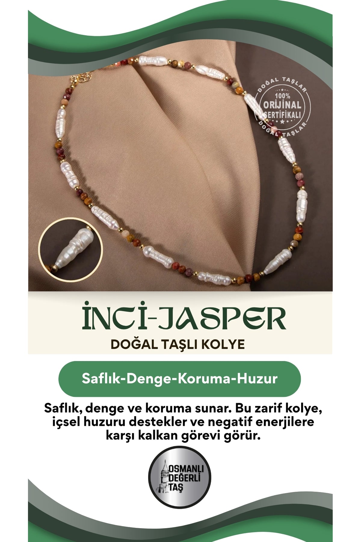Inci-jasper Doğal Taş Gümüş Kolye