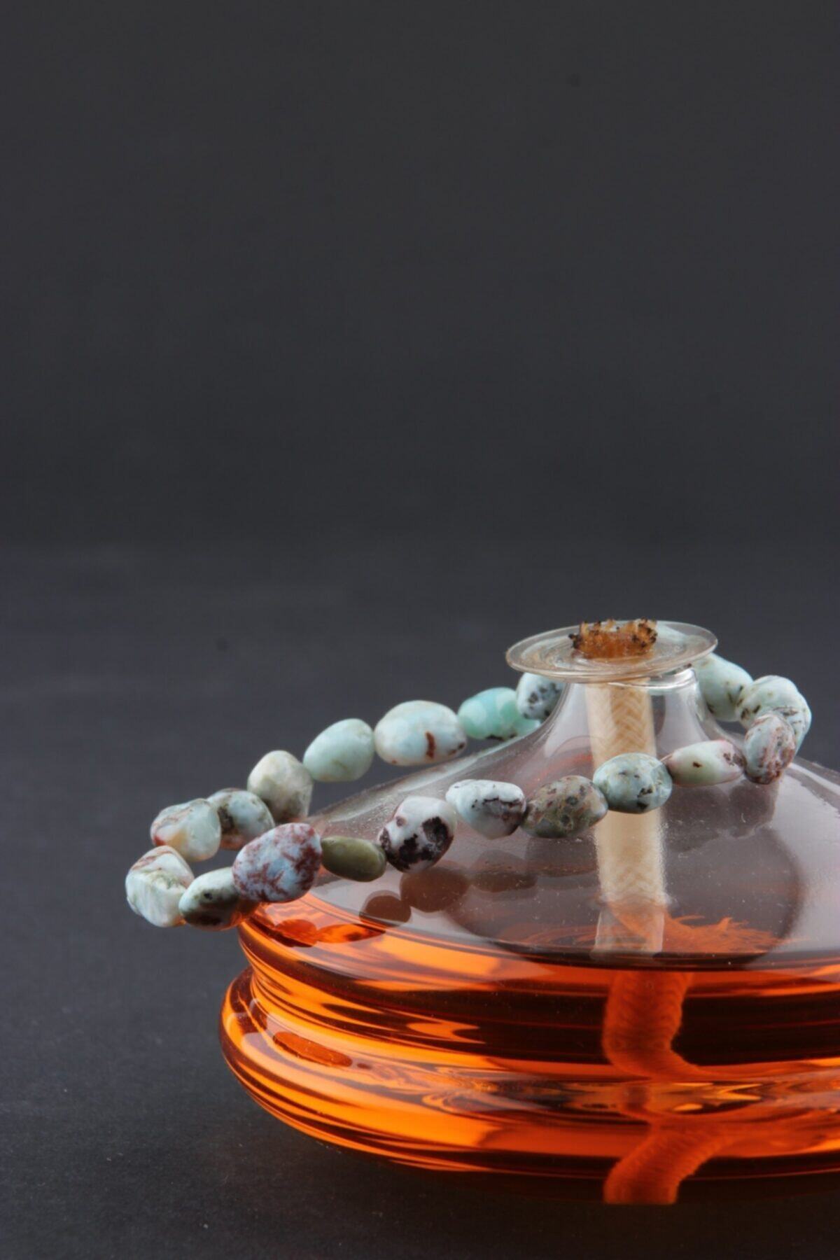 Sertifikalı Larimar Doğal Taş Bileklik Naturel Kesim