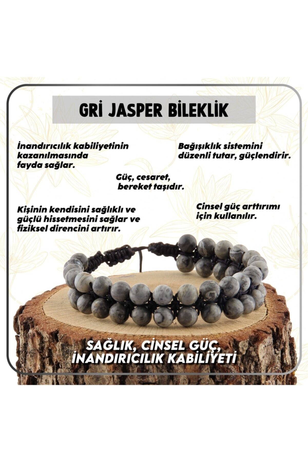 Sertifikalı Gri Jasper Doğal Taşı Bileklik - 6 Mm