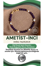 SERTİFİKALI Ametist İnci Doğal Taş Gümüş Kaplama Bileklik