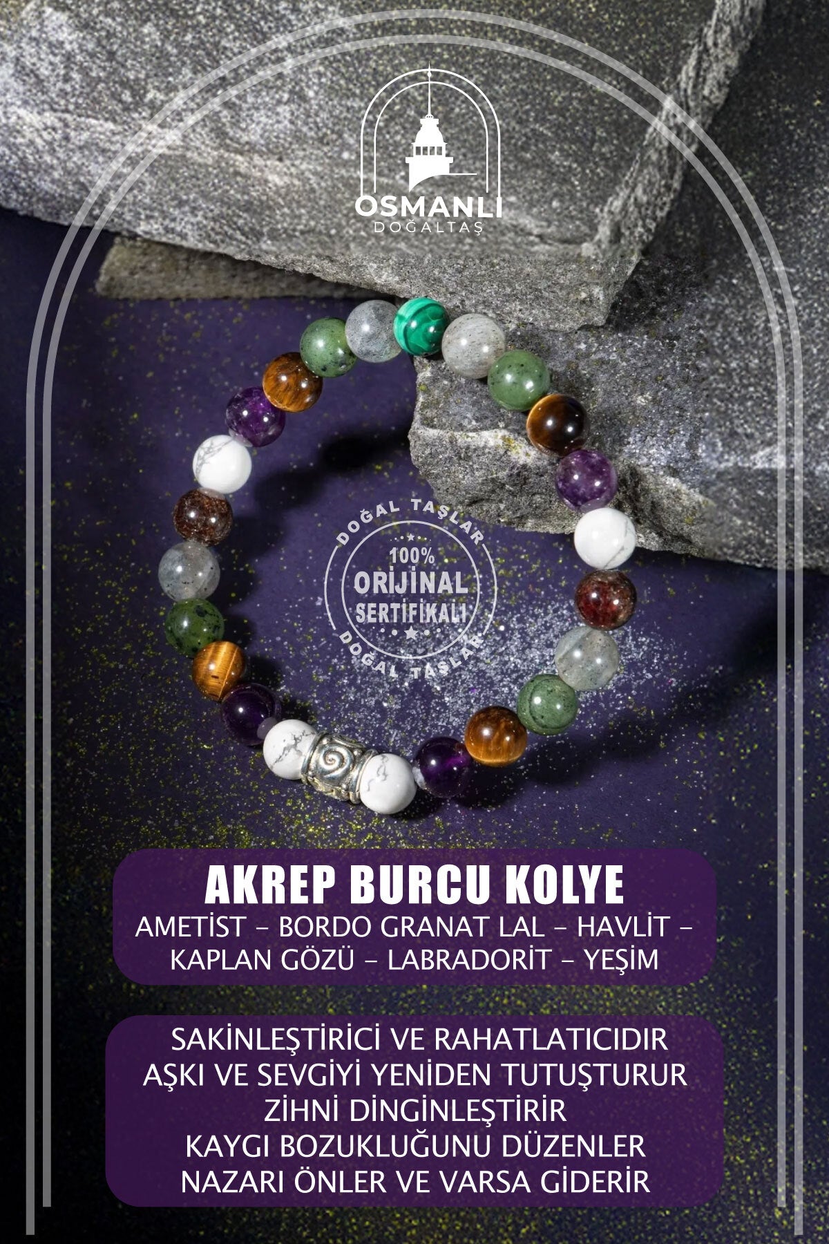 Akrep Burcu Doğal Taş 8mm Bileklik