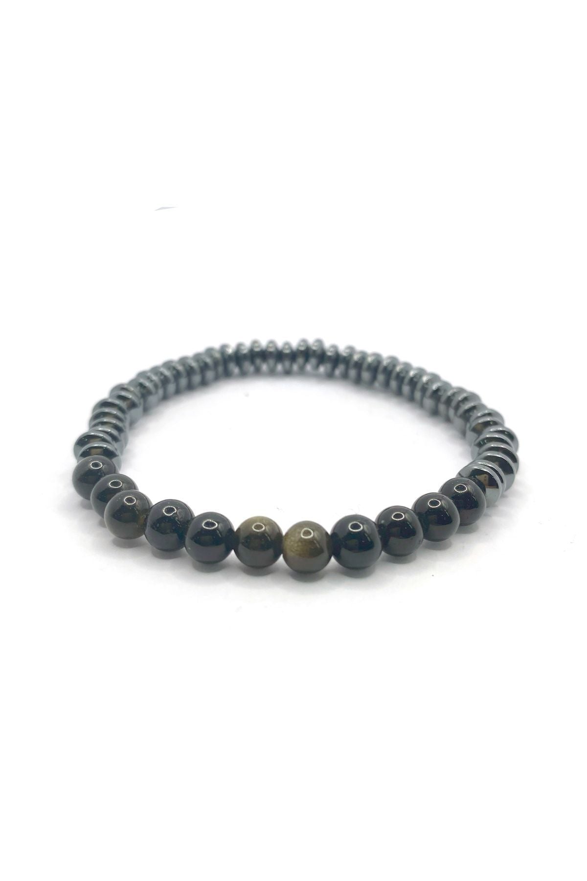 Hakiki Orijinal Sertifikalı 6mm Obsidyen - Hematit Doğal Taş Misinalı Bileklik