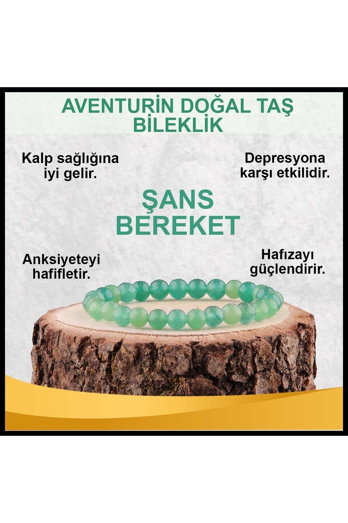 Sertifikalı Aventurin Yeşil Doğal Taş Bileklik 6mm B107