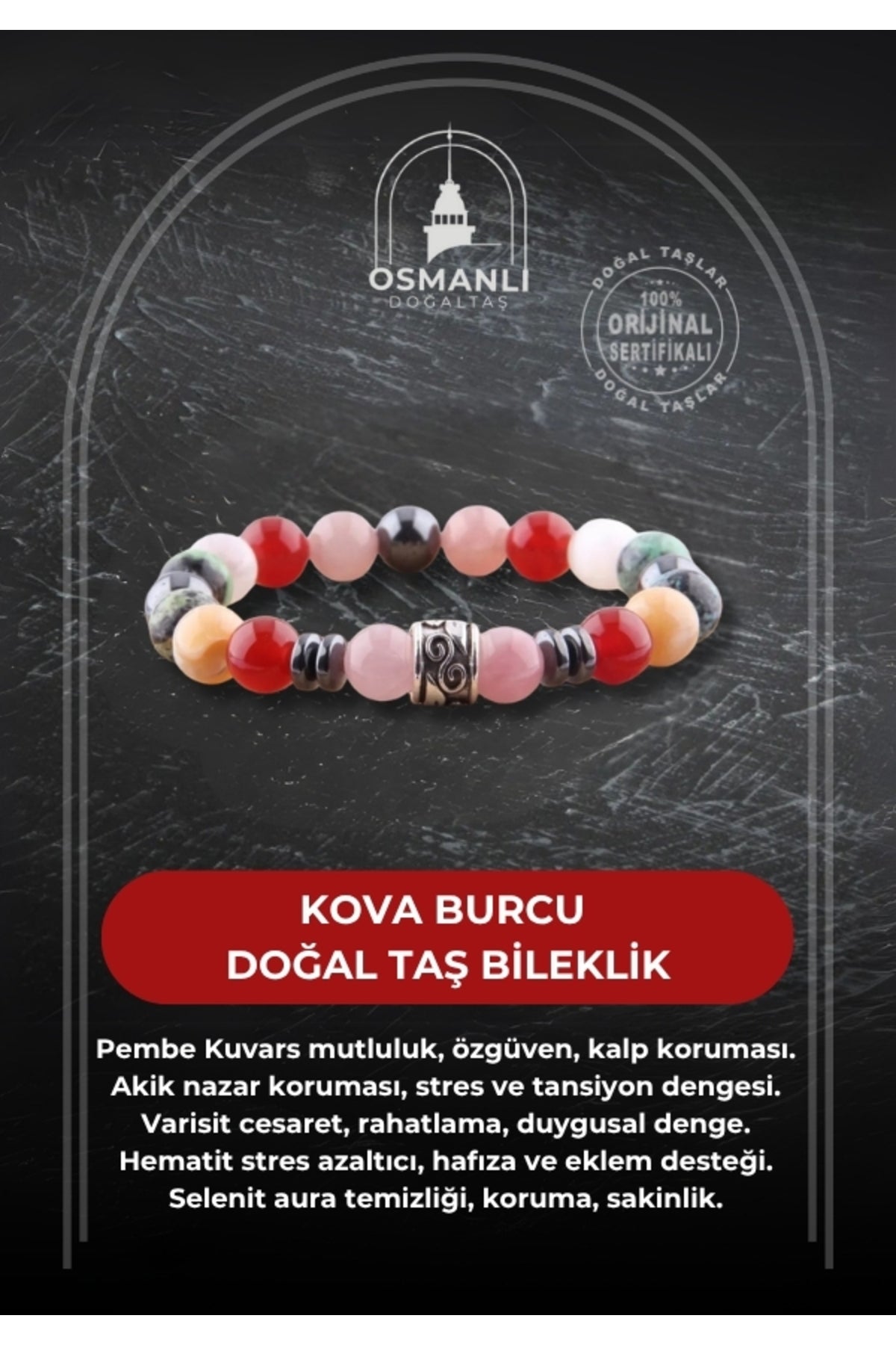 Sertifikalı Kova Burcu Doğal Taş Bileklik B021