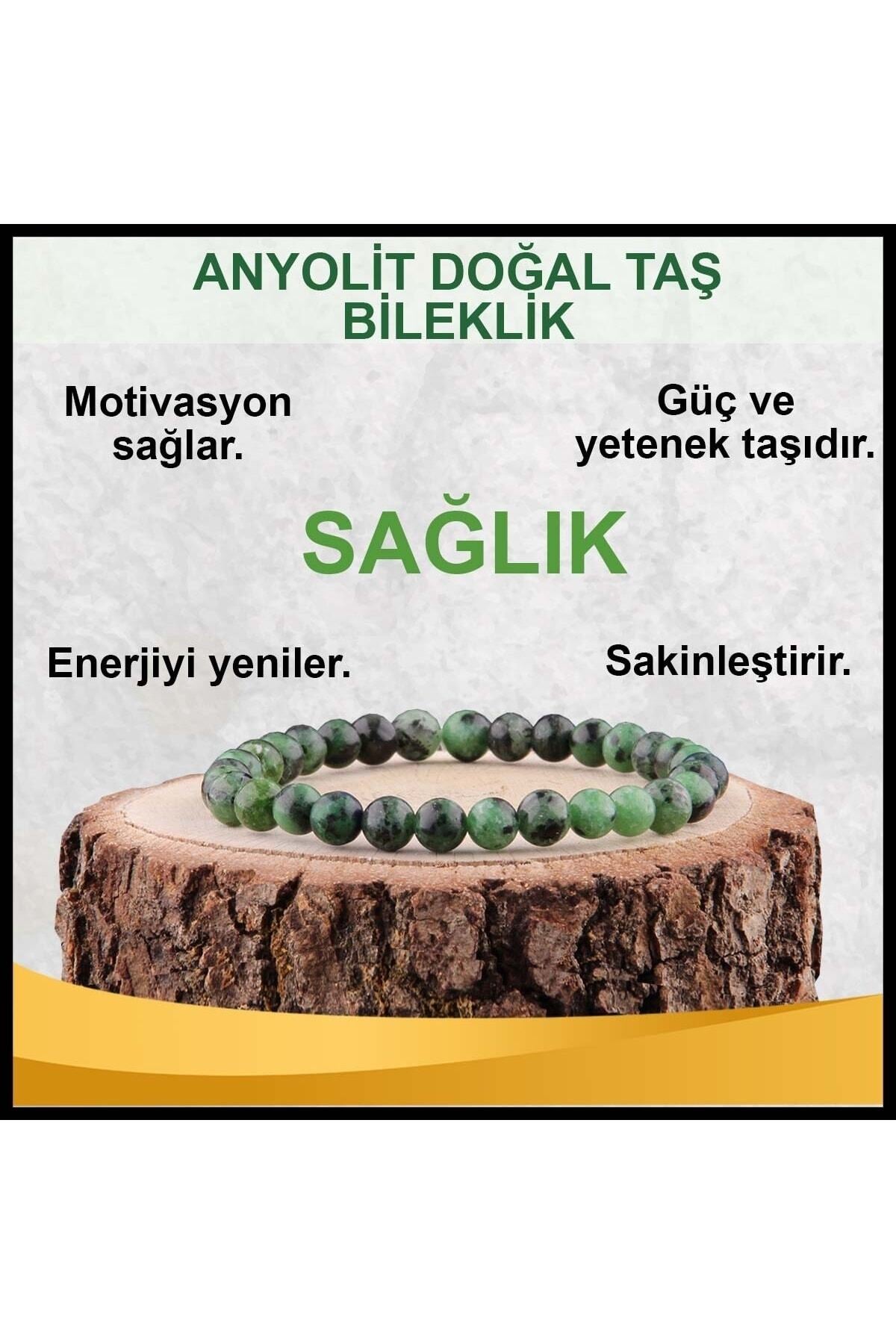 Sertifikalı Anyolit Doğal Taş Bileklik 6 Mm - B816