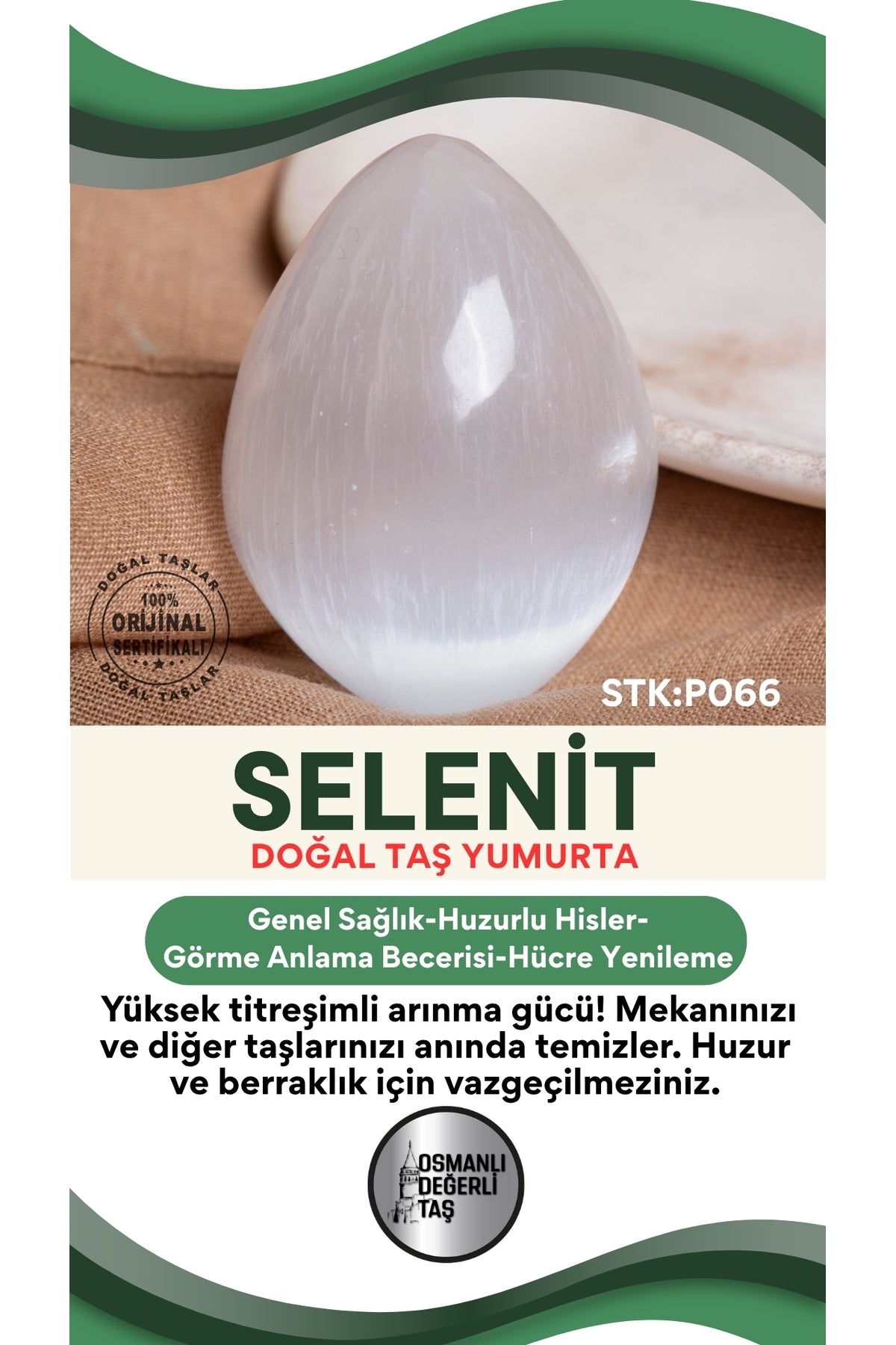 Sertifikalı Selenit Doğal Taş Yumurta P066