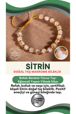 SERTİFİKALI Köşeli Sitrin Doğal Taş Makrome Ayarlanabilir Bileklik