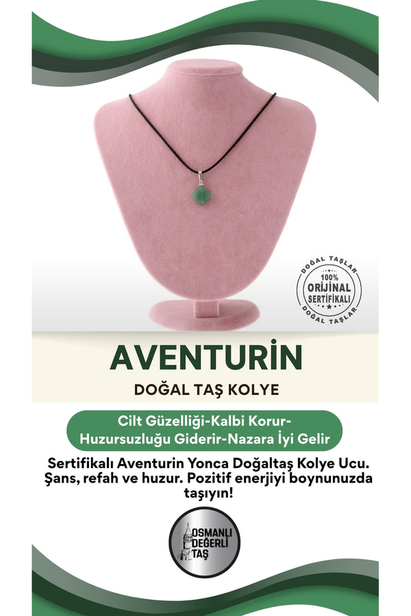 Sertifikalı Aventurin Yonca Doğaltaş Kolye Ucu M441