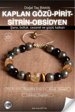 Sertifikalı KAPLAN GÖZÜ-PİRİT-SİTRİN-OBSİDYEN Doğal Taş Makrome Bileklik ODT130